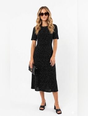 Kindred Pleated Polka Dot Midi Dress Black & White Size XL
